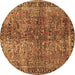 Round Oriental Brown Traditional Rug, tr4719brn