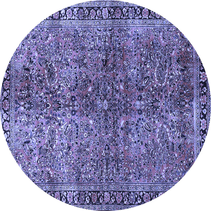 Round Oriental Blue Traditional Rug, tr4719blu
