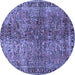 Round Oriental Blue Traditional Rug, tr4719blu