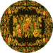 Round Machine Washable Medallion Yellow French Rug, wshtr471yw