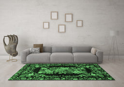 Machine Washable Medallion Emerald Green French Area Rugs in a Living Room,, wshtr471emgrn
