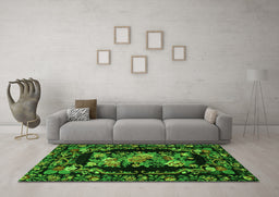 Machine Washable Medallion Green French Area Rugs in a Living Room,, wshtr471grn