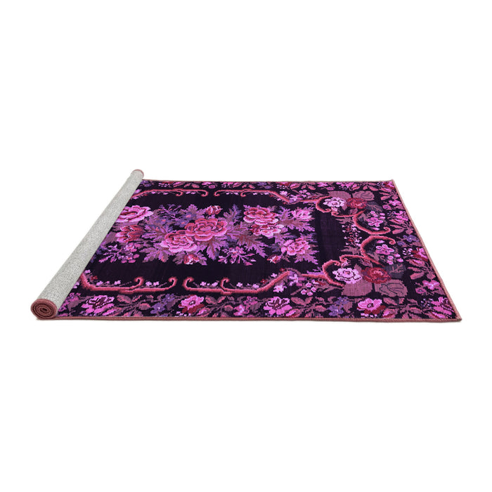 Sideview of Machine Washable Medallion Purple French Area Rugs, wshtr471pur