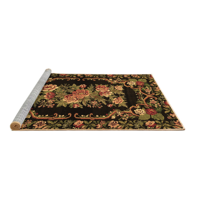 Sideview of Machine Washable Medallion Brown French Rug, wshtr471brn