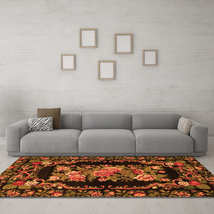 Machine Washable Medallion Orange French Area Rugs in a Living Room, wshtr471org