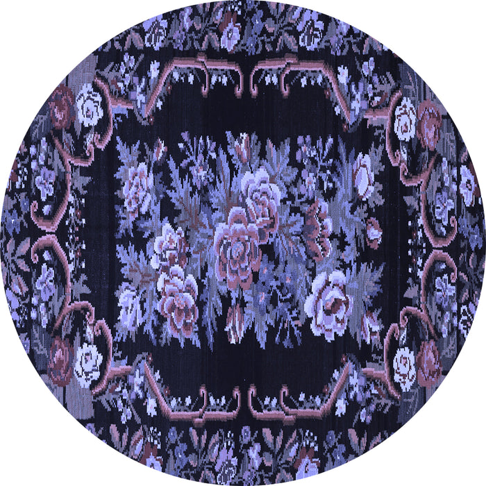 Round Machine Washable Medallion Blue French Rug, wshtr471blu