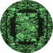 Round Medallion Emerald Green French Rug, tr471emgrn