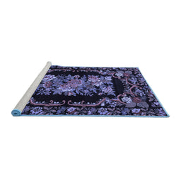 Sideview of Machine Washable Medallion Blue French Rug, wshtr471blu