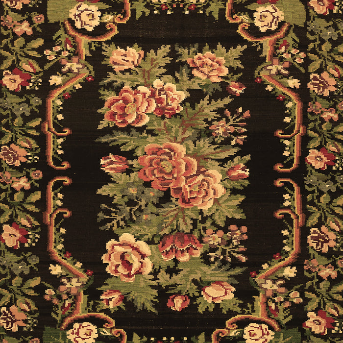 Machine Washable Medallion Brown French Rug, wshtr471brn