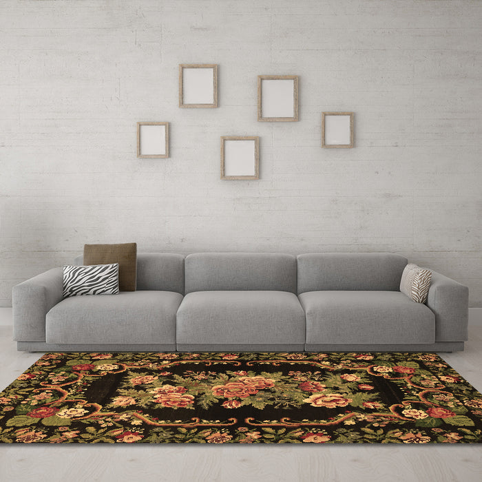 Machine Washable Medallion Brown French Rug in a Living Room,, wshtr471brn