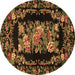 Round Medallion Brown French Rug, tr471brn