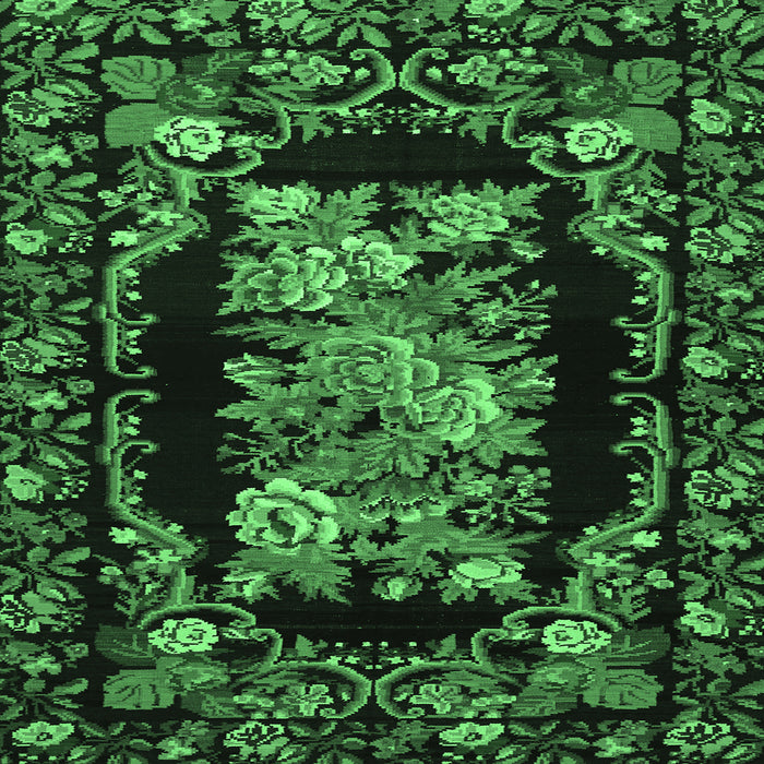 Square Machine Washable Medallion Emerald Green French Area Rugs, wshtr471emgrn