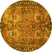 Round Machine Washable Persian Yellow Traditional Rug, wshtr4720yw