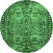 Round Persian Emerald Green Traditional Rug, tr4720emgrn