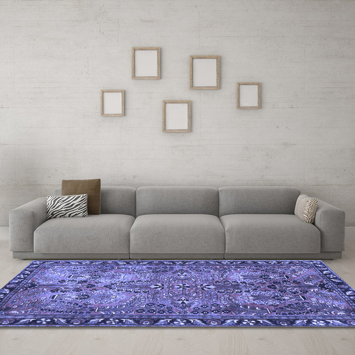 Machine Washable Persian Blue Traditional Rug in a Living Room, wshtr4720blu