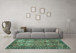 Machine Washable Persian Turquoise Traditional Area Rugs in a Living Room,, wshtr4720turq