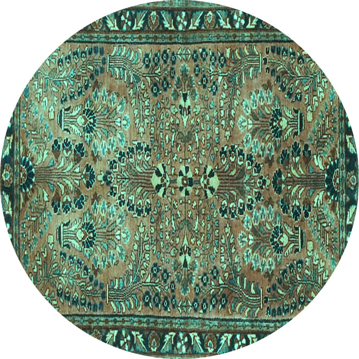 Round Persian Turquoise Traditional Rug, tr4720turq