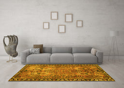 Machine Washable Persian Yellow Traditional Rug in a Living Room, wshtr4720yw