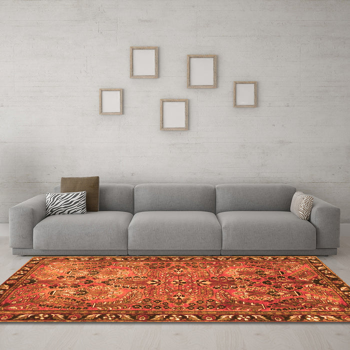 Machine Washable Persian Orange Traditional Area Rugs in a Living Room, wshtr4720org