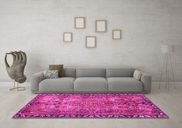 Machine Washable Persian Pink Traditional Rug in a Living Room, wshtr4720pnk