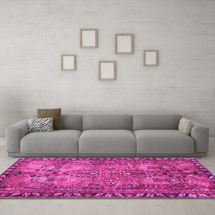 Machine Washable Persian Pink Traditional Rug in a Living Room, wshtr4720pnk