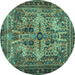 Round Machine Washable Persian Turquoise Traditional Area Rugs, wshtr4721turq