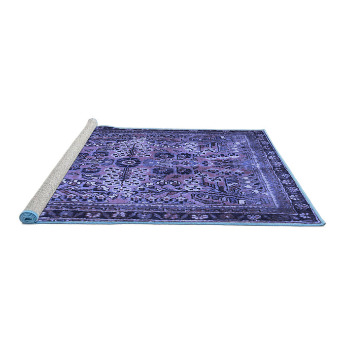 Sideview of Machine Washable Persian Blue Traditional Rug, wshtr4721blu