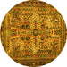 Round Persian Yellow Traditional Rug, tr4721yw