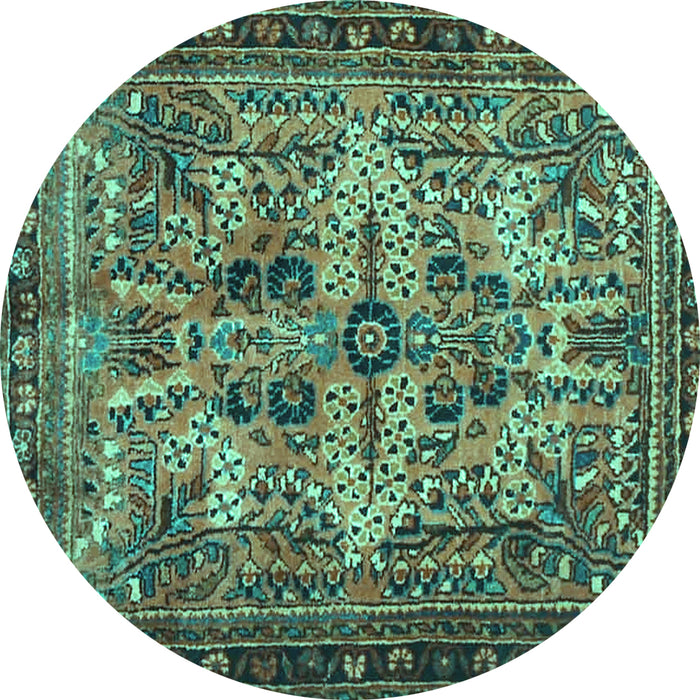 Round Persian Turquoise Traditional Rug, tr4721turq