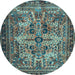 Round Machine Washable Persian Light Blue Traditional Rug, wshtr4721lblu