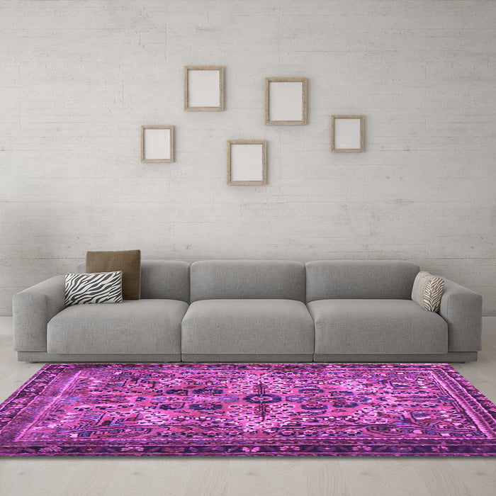 Machine Washable Persian Purple Traditional Area Rugs in a Living Room, wshtr4721pur