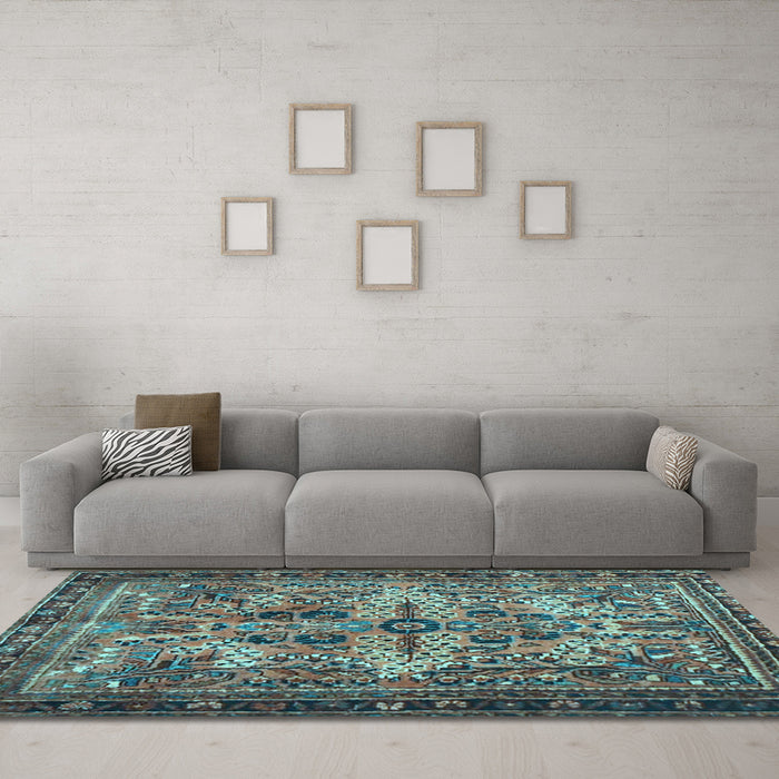 Machine Washable Persian Light Blue Traditional Rug in a Living Room, wshtr4721lblu