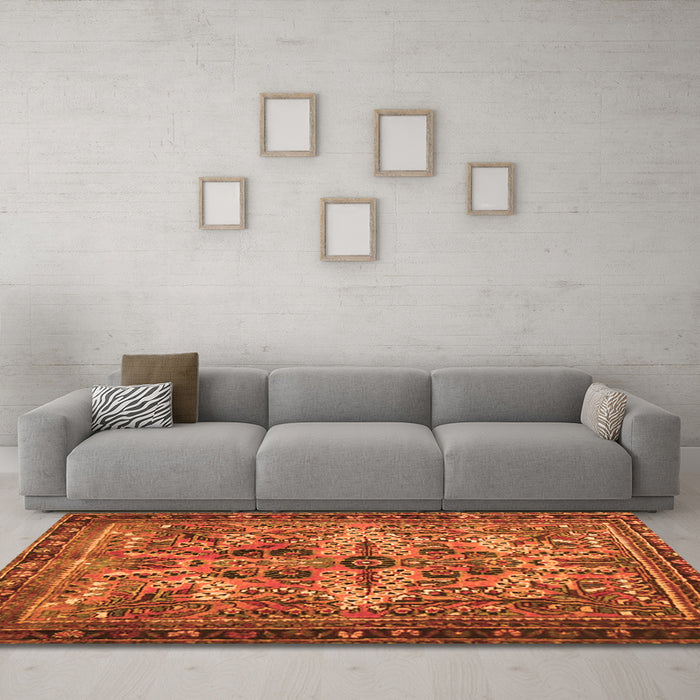 Machine Washable Persian Orange Traditional Area Rugs in a Living Room, wshtr4721org