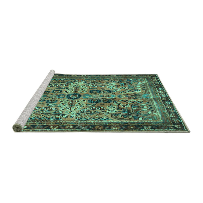 Sideview of Machine Washable Persian Turquoise Traditional Area Rugs, wshtr4721turq