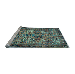 Sideview of Machine Washable Persian Light Blue Traditional Rug, wshtr4721lblu
