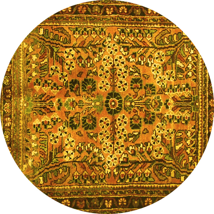 Round Machine Washable Persian Yellow Traditional Rug, wshtr4721yw