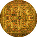 Round Machine Washable Persian Yellow Traditional Rug, wshtr4721yw