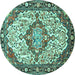 Round Machine Washable Medallion Turquoise Traditional Area Rugs, wshtr4722turq