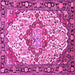 Square Machine Washable Medallion Pink Traditional Rug, wshtr4722pnk