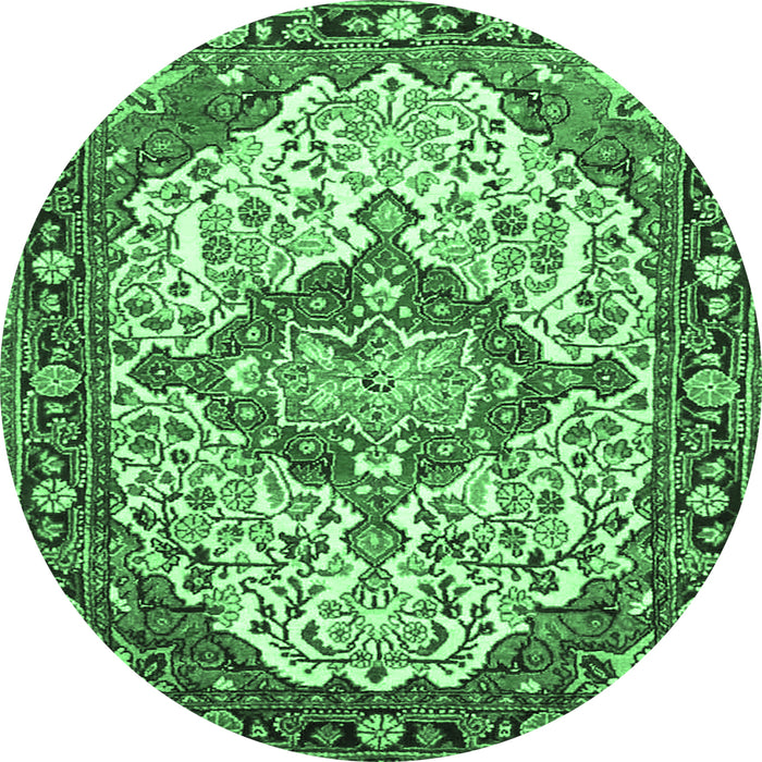 Round Medallion Emerald Green Traditional Rug, tr4722emgrn