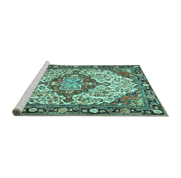 Sideview of Machine Washable Medallion Turquoise Traditional Area Rugs, wshtr4722turq
