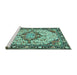 Sideview of Machine Washable Medallion Turquoise Traditional Area Rugs, wshtr4722turq