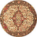 Round Machine Washable Medallion Brown Traditional Rug, wshtr4722brn