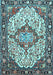 Machine Washable Medallion Light Blue Traditional Rug, wshtr4722lblu