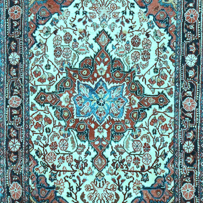 Machine Washable Medallion Light Blue Traditional Rug, wshtr4722lblu