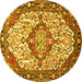 Round Machine Washable Medallion Yellow Traditional Rug, wshtr4722yw