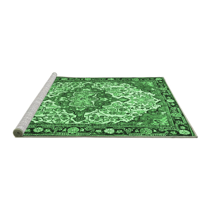 Sideview of Machine Washable Medallion Emerald Green Traditional Area Rugs, wshtr4722emgrn