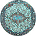 Round Medallion Light Blue Traditional Rug, tr4722lblu