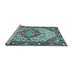 Sideview of Machine Washable Medallion Light Blue Traditional Rug, wshtr4722lblu