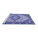 Sideview of Machine Washable Medallion Blue Traditional Rug, wshtr4722blu